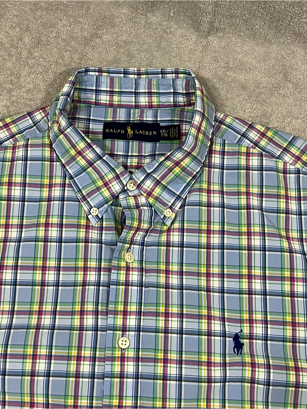 Ralph Lauren Mens XXL Blue Plaid Short Sleeve Button Down Shirt Cotton Pony Logo